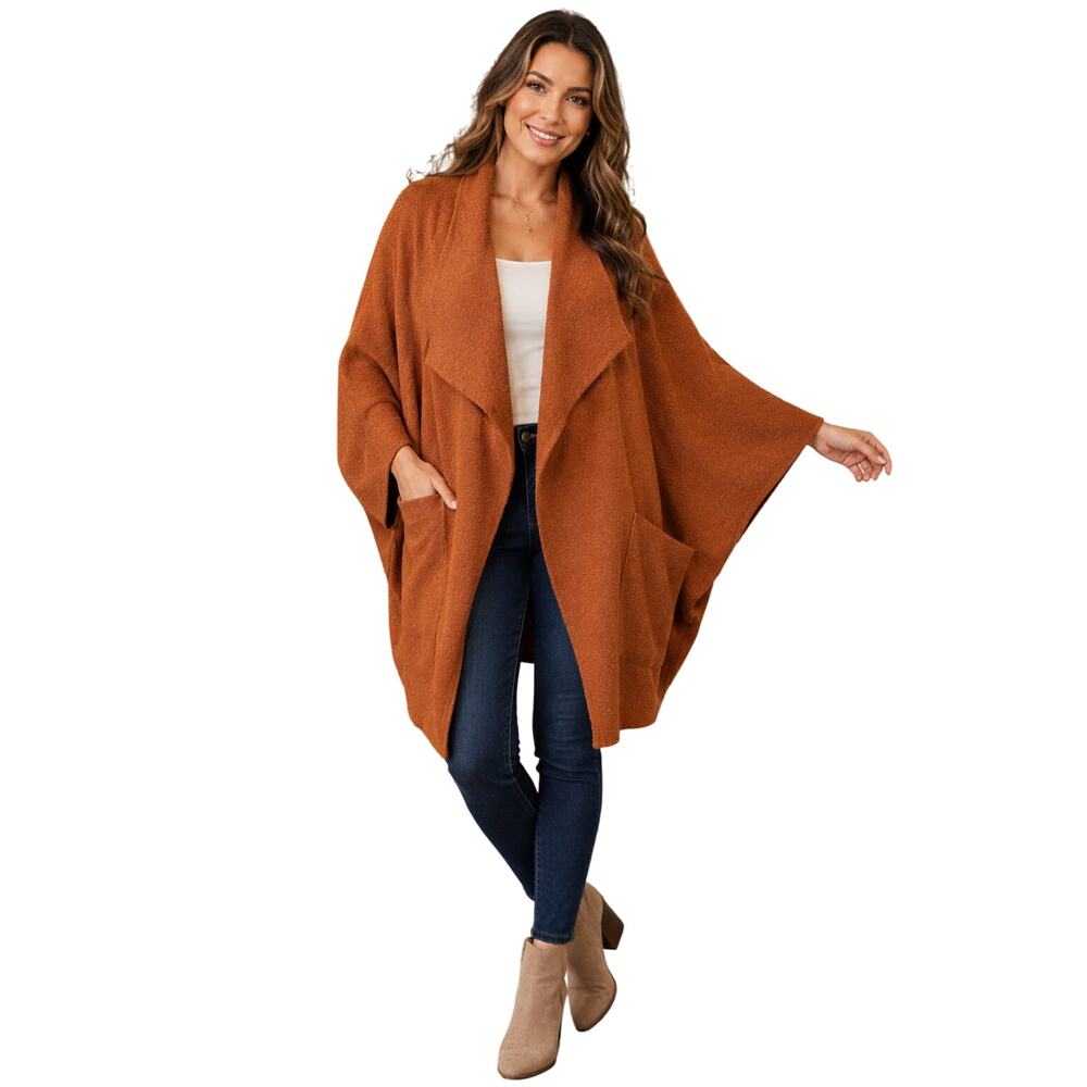 Moth L (?) Burnt fall orange open thick cardigan sweater bat wing career casaul